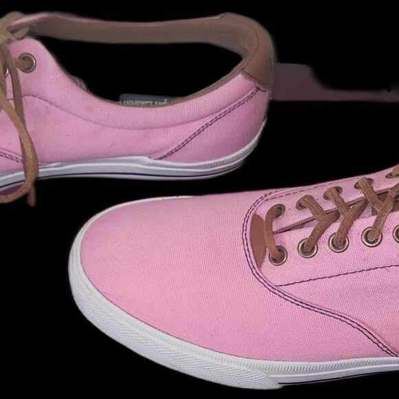 Polo Ralph Lauren Vaughn Pink Canvas Leather Lace Up Size 10 - Picture 4 of 7